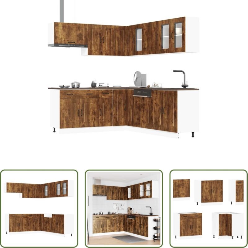 Küchenzeile - 11-tlg. Küchenschrank-Set Kalmar Räuchereiche Holzwerkstoff