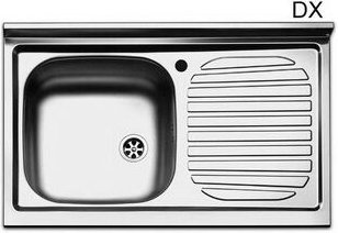 Aufsatzspüle aus Edelstahl, 1 80-cm-Becken, Abtropffläche rechts