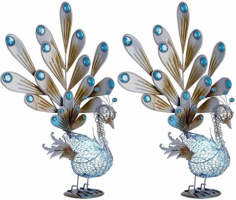 Etc-shop - 2er Set led Außen Pfau Figur IP44 Steh Stand Lampe Outdoor Leuchte Dekorsteine