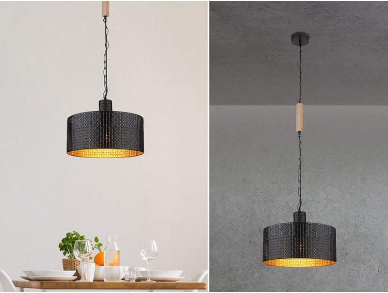 Pendelleuchte rielly Metall mit Stanzmuster Schwarz Gold, ø 35cm