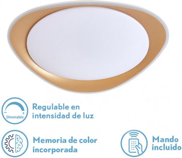 Fabrilamp - deckenlampe 72w daire gold 3000-4000-6500k 5616lm 7x55x55cm remote+reg.int+memoria