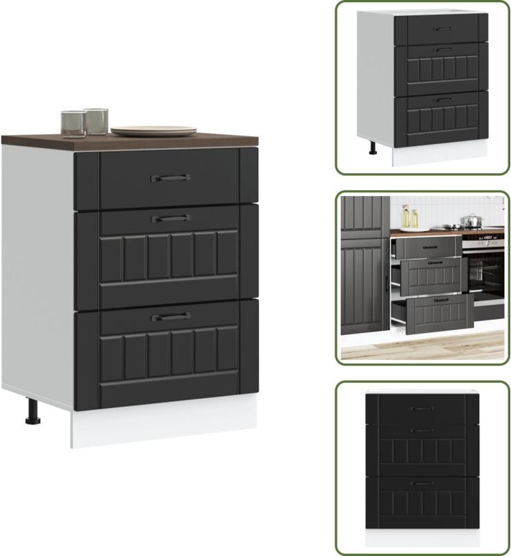 The Living Store Küchenunterschrank „Lucca“ Schwarz Holzwerkstoff - Holzwerkstoff