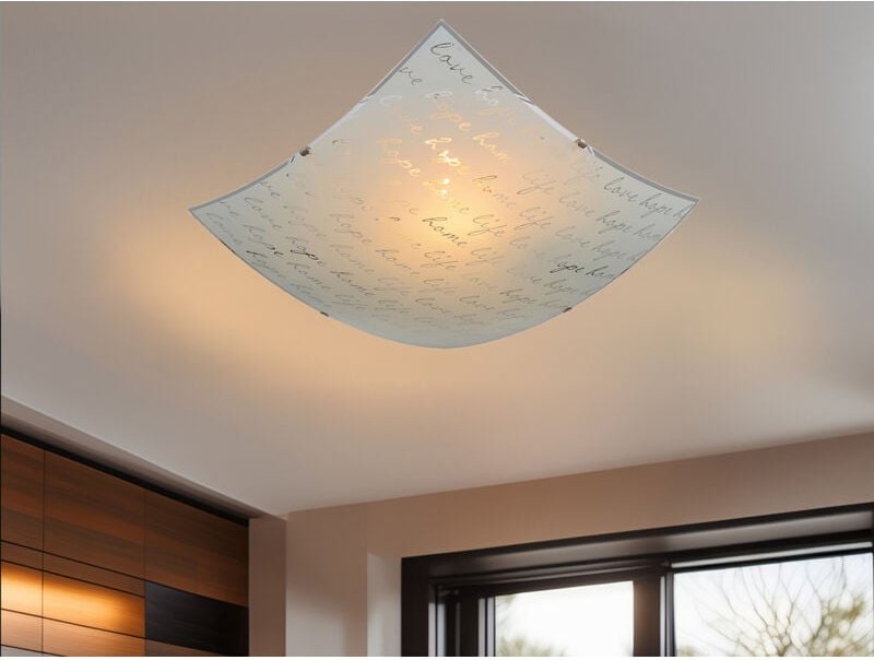 Deckenleuchte SIGNA aus Glas mit Signatur Dekor, Quadrat 40cm