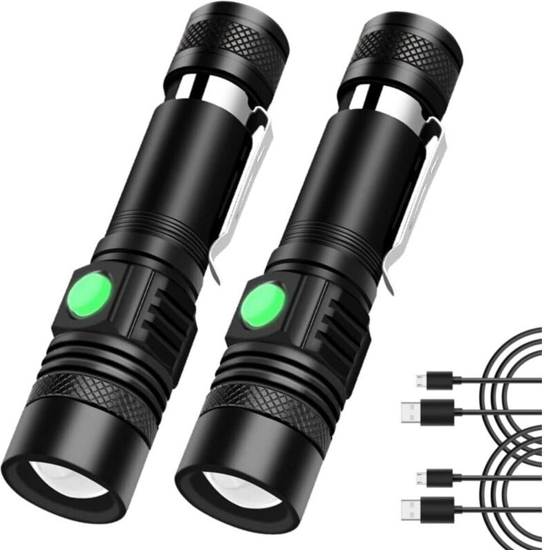 Usb wiederaufladbare LED-Taschenlampen, 2 Stück, superhelle, wasserdichte Taschenlampe - Ahlsen
