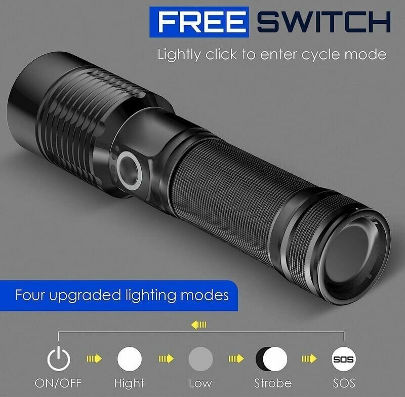 Jalleria - Ultrastarke LED-Taschenlampe – wiederaufladbare Taschenlampe 3000 Lumen, S6000 taktische Lampe, wiederaufladb...