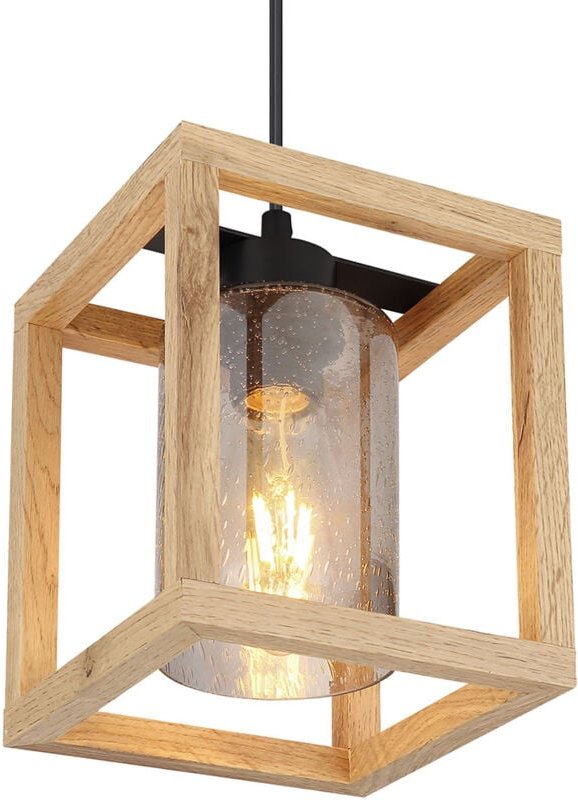 Pendellampe Hängeleuchte Wohnzimmerlampe Esszimmerleuchte Küchenleuchte, Metall Glas mdf rauchfarben dunkelbraun, Höhe a...