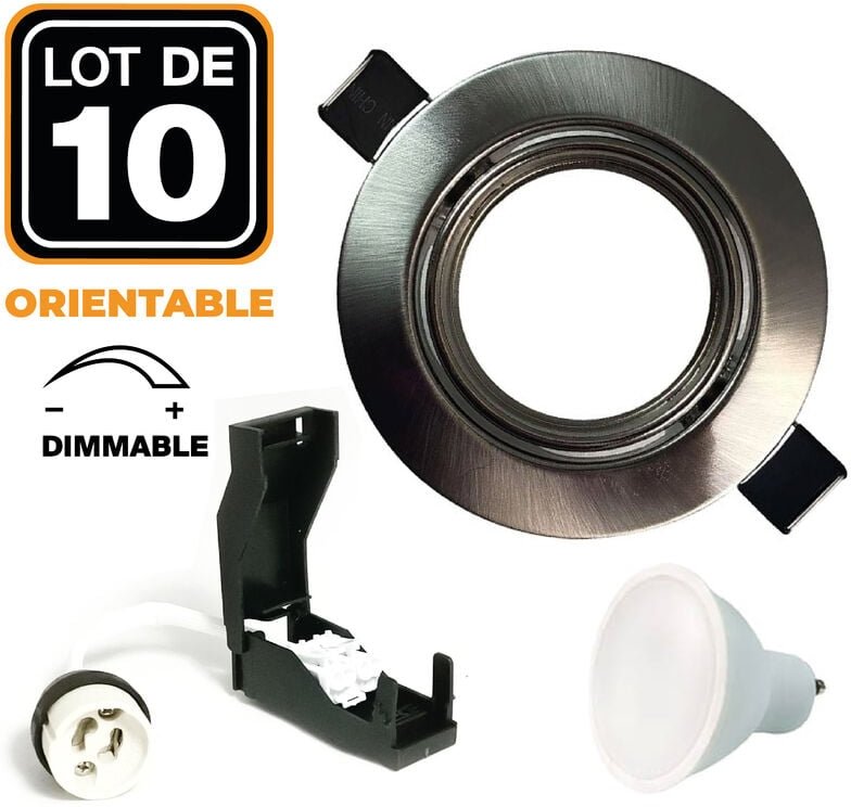 Europalamp - 10 Einbaustrahler schwenkbar Alu gebürstet GU10 6W Dimmbar Neutralweiß 4500K