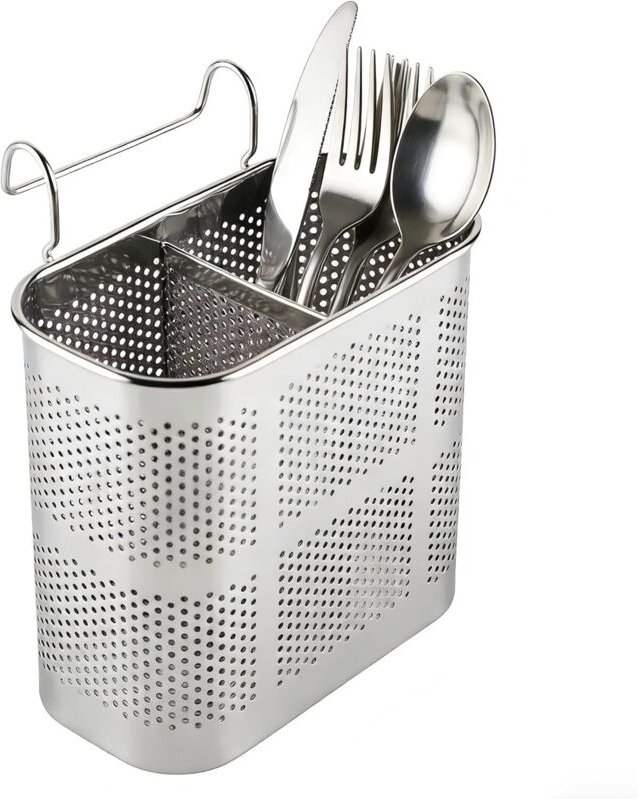 Küchenutensilienhalter, 13,3 × 12,8 × 7,3 cm, Edelstahl, 2-teiliges Abtropffach für Essstäbchen, Besteckaufbewahrung, Kü...