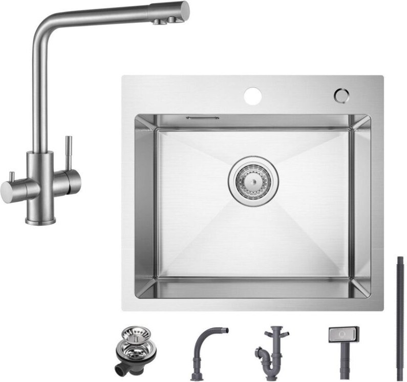 Cecipa Max - Spülbecken mit 1 Becken 50×45CM Edelstahlspüle Gebürstete + Gebürstete Küchenarmatur 3 in 1 Spültischarmatu...