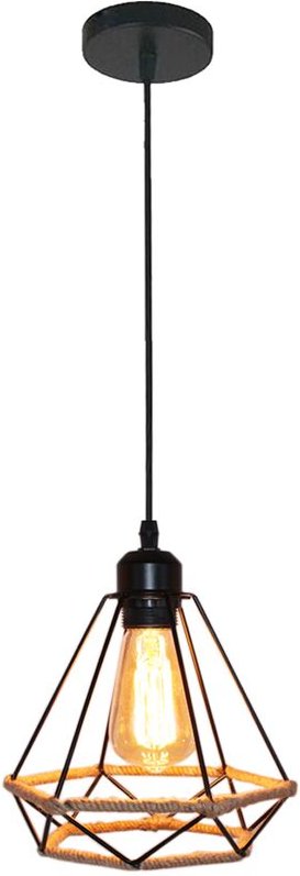 Vintage Metall Hanfseil Kronleuchter in Rautenform E27 Hänge-Leuchte Deckenlampe für Schlafzimmer Wohnzimmer Küche Bar K...