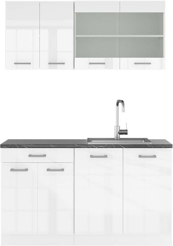 Vicco - Singleküche R-Line, Weiß Hochglanz/Weiß, 140 cm , ap Anthrazit