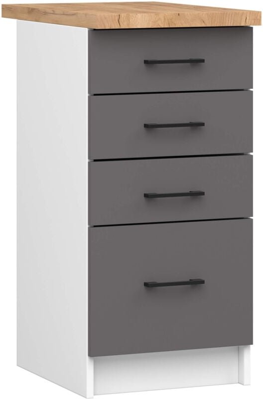 Küchenschrank Akord oliwia modular S40 Unterschrank mit Arbeitsplatte Weiß 40 cm 4 Schubladen Front Graphitgrau B40 x H8...