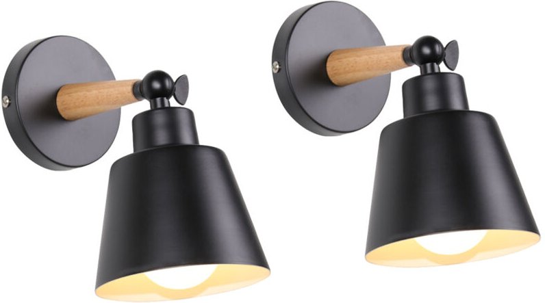 2er Wandleuchte Holz, Moderne Wandlampe Innen mit Metall Lampenschirm, Wandstrahler Art Licht Decor für Wohnzimmer Schla...