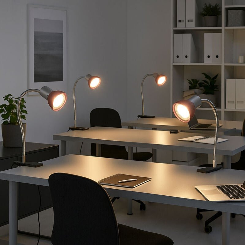 Klemmlampe silber LED mit Stecker Tischleuchte Leselampe Spot beweglich, titanfarben Glas rot, 1x LED 3W 250Lm 3000K, Hx...