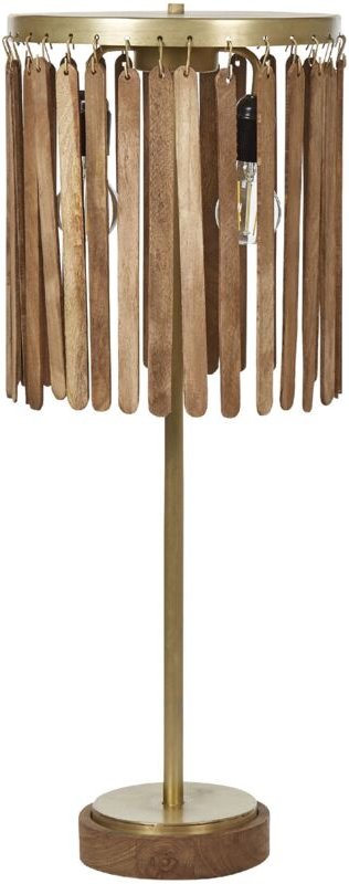 Tischlampe Dunkelbraun Mango-Holz mit Rundem Schirm Trommelform Wasserfall-Optik Langes Kabel Rustikal für Esstisch Wohn...