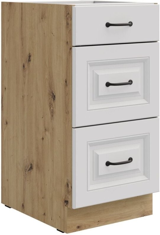 Küchen Unterschrank 40 cm Stilo Weiß + Eiche Artisan matt Vollauszug Soft-Close Küche Einbauküche