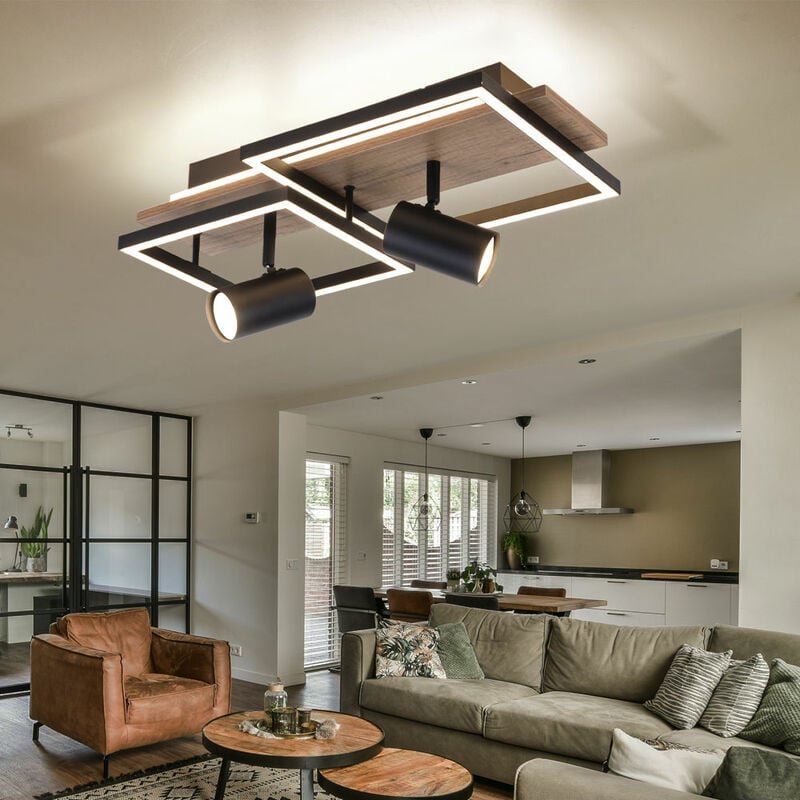 Globo - Deckenlampe modern Wohnzimmerlampe 2-flammig GU10 Deckenleuchte schwarz, led Holzoptik Memory-Funktion, Metall, ...