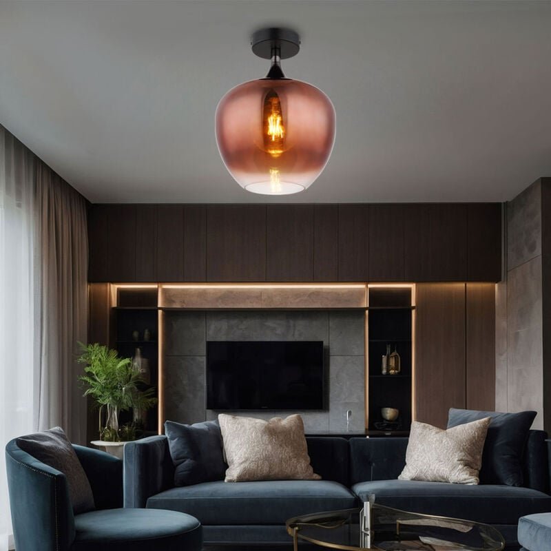 Deckenlampe Deckenleuchte Wohnzimmerleuchte E27 Glasschirm kupfer schwarz-matt