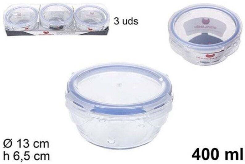 Vtizikl Set 3 Pezzi Contenitori Per Alimenti In Vetro Con Coperchi Plastica 400ml 110548 -