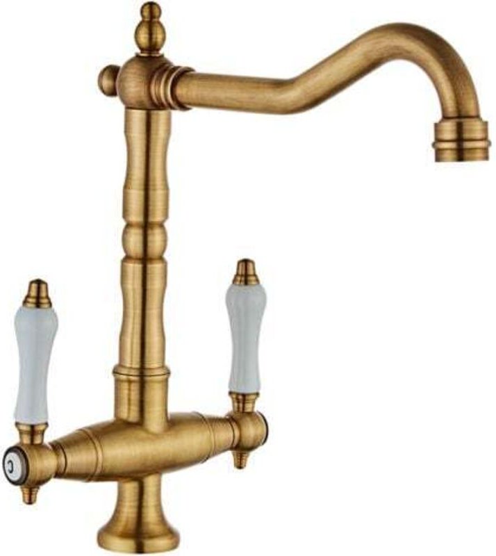 Vintage Küchenarmatur Retro Waschtischarmatur 2 Griffe Verstellbar Warm- und Kaltwasser 360° Drehbar Bronze