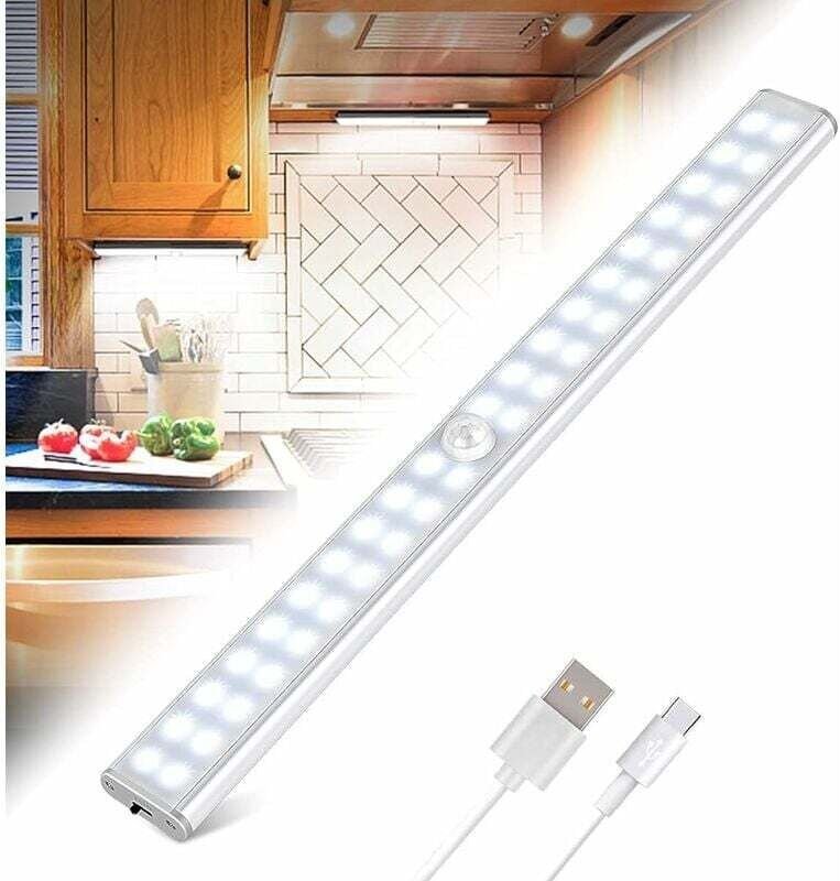 40 LED-Schrankleuchten, Schrankbeleuchtung mit Bewegungsmelder, per USB wiederaufladbare LED-Lichtleiste, 4 Beleuchtungs...