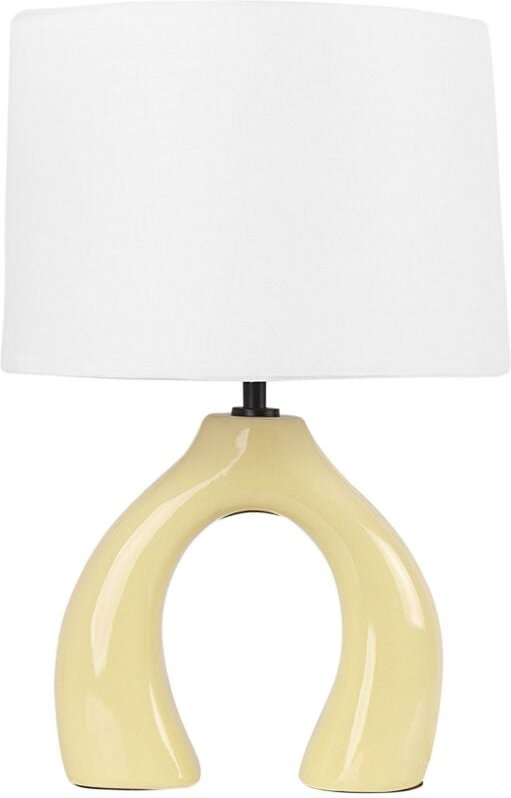 Tischlampe Gelb und Weiß Keramik Vasenform 43 cm Stoffschirm Trommelform Rund Langes Kabel mit Schalter Modern Skandi Sc...