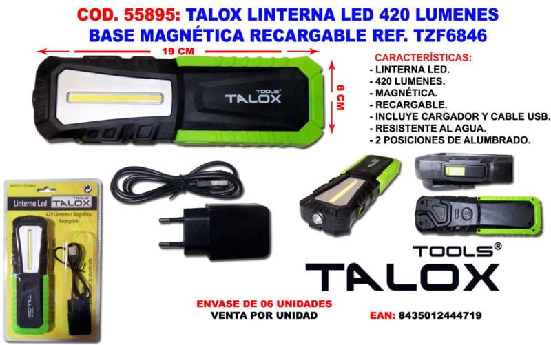 TALOX LED-Taschenlampe mit 420 Lumen, wiederaufladbarer Magnetbasis