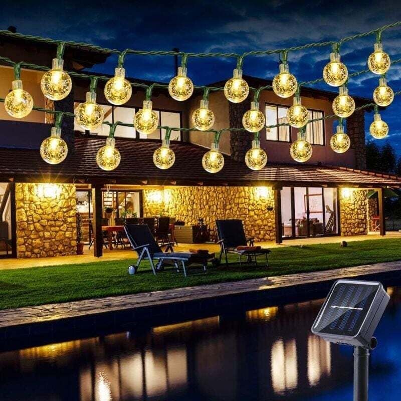 Solar-Lichterkette für den Außenbereich, 6 m, 30 LEDs, Solar-Kristallkugel-Lichterkette, 8 Modi, wasserdicht, für drinne...