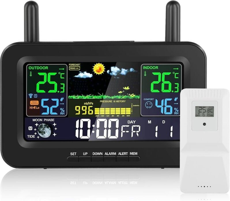 Drahtlose Wetterstation mit Innen-/Außensensor, Thermometer mit