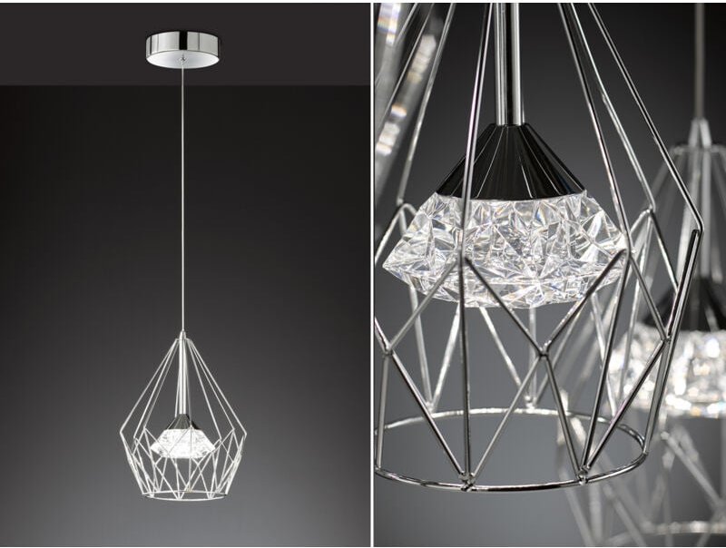 Wofi - led Pendelleuchte amy mit Gitter Lampenschirm 1-flammig Silber, ø 25cm