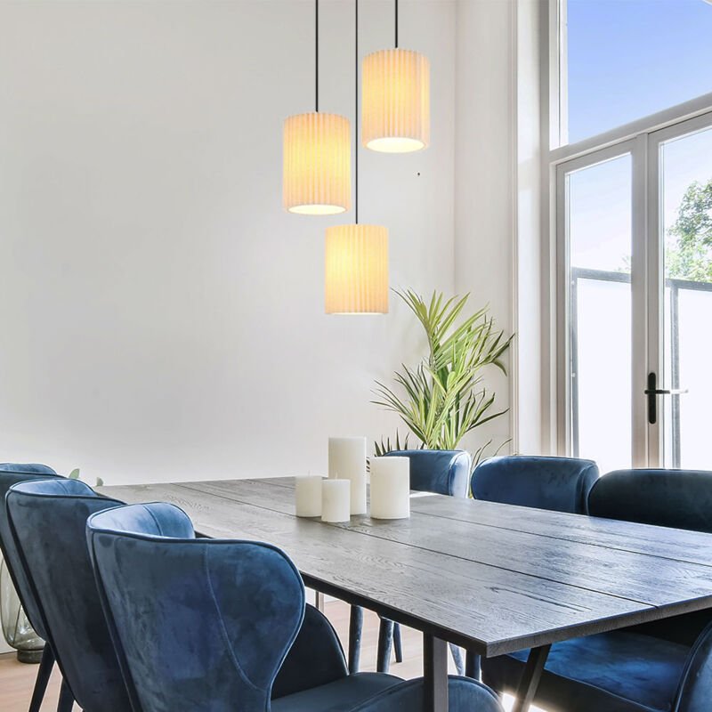 Pendelleuchte Hängelampe Deckenleuchte Esszimmerlampe Textil Naturfarbe h 120 cm