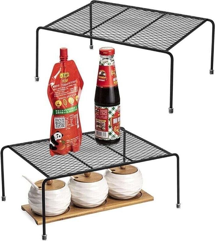 Lot de 2 Étagères de Rangement Noir pour Placard Cuisine Armoire Comptoir Garde-Manger