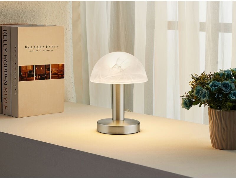 Thumbnail - LED Tischleuchte Silber mit Glasschirm Weiß, Touch dimmbar, Höhe 21cm