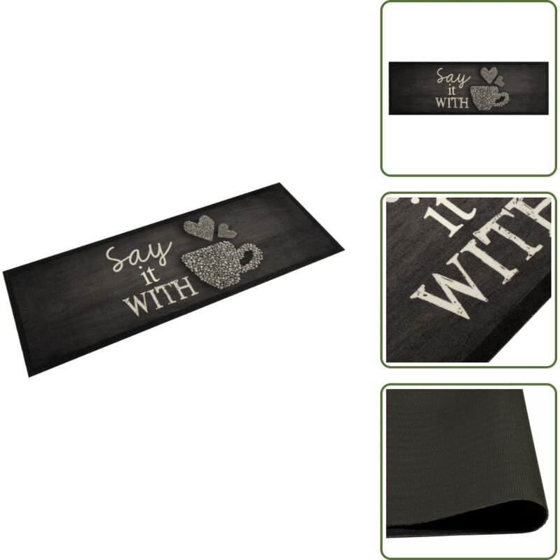 Vidaxl - Küchenteppich Waschbar Tasse Schwarz 60x180 cm Samt - Küchenläufer - Samt - Anti-Rutsch - Washable - Wohnzimmer
