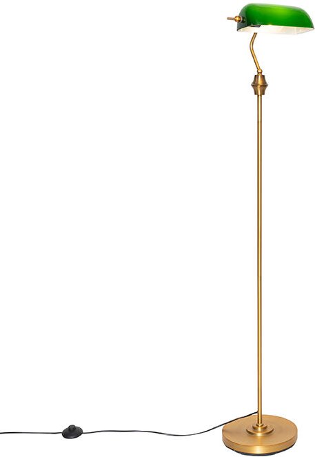 Klassische Notar-Stehlampe Bronze mit grünem Glas - Banker
