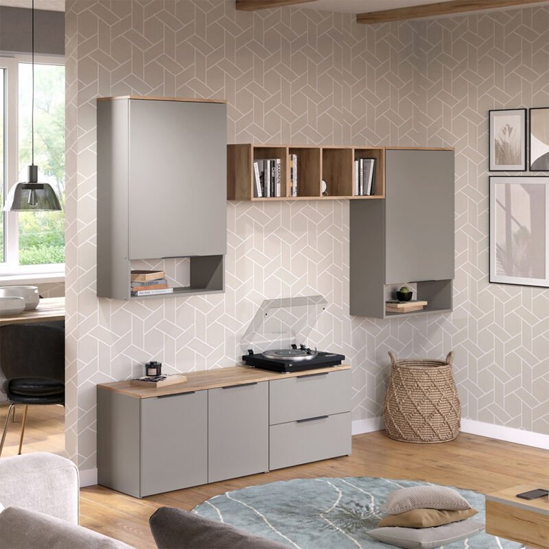 Wohnwand Wido, Greige, 5 Teile, Vicco