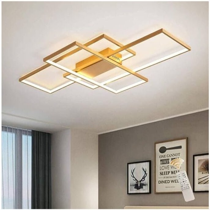 Dimmbare Deckenleuchte 50W,3 Quadratische Gold led Deckenleuchten mit Fernbedienung 3 Farben,Moderne led Kronleuchter Un...