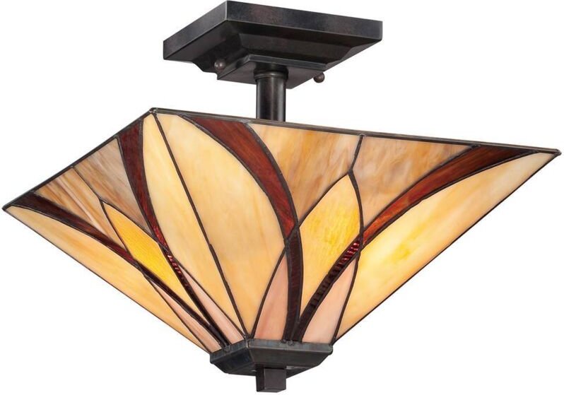 Elstead - Asheville - 2 Light Semi Flush Deckenleuchte Bronze, Tiffany Glass, E27