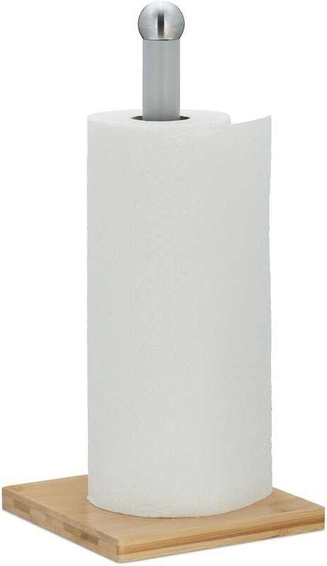 Küchenrollenhalter stehend, Bambus & Metall, Papierrollenhalter für Küche, HxBxT: 35 x 16 x 16 cm, natur/grau - Relaxday...