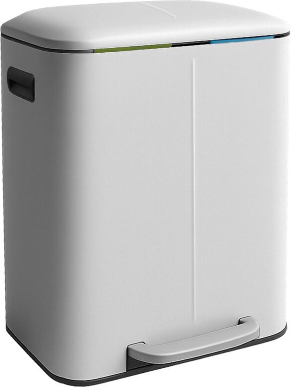 Relaxdays Mülleimer, 2 Fächer, 2x 20 l, entnehmbare Inneneimer, Softclose, Fußpedal, Metall, Mülltrenner Küche, weiß