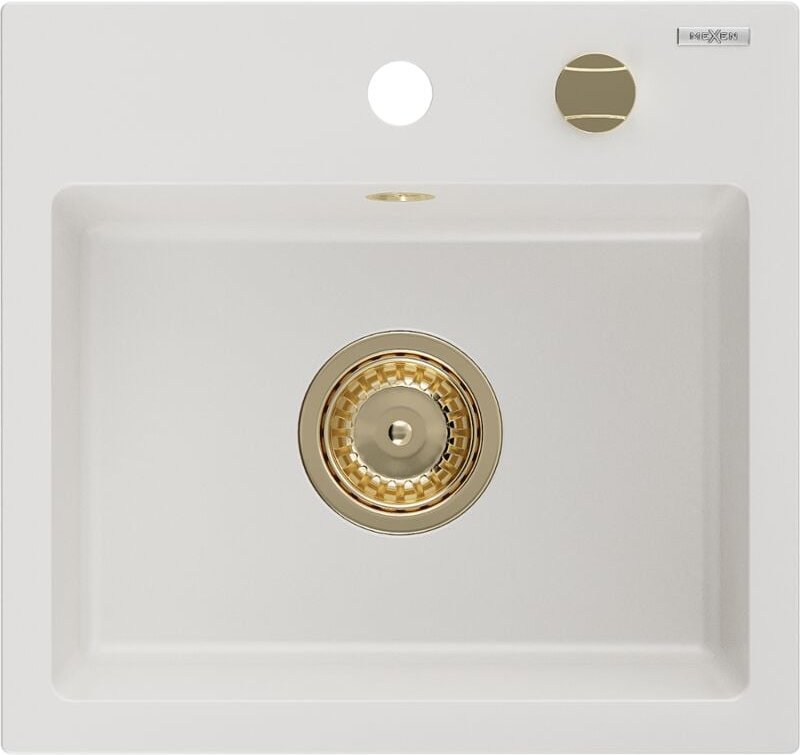 Milo 1-Becken-Granit-Spüle 435 x 410 mm, Weiß, Siphon Gold - 6505441000-20-G - Mexen