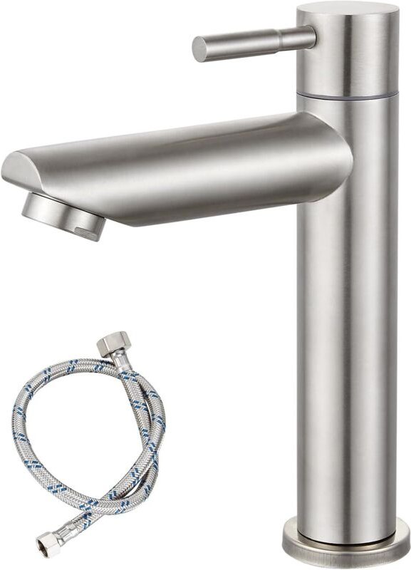 Waschbeckenarmatur für Kaltwasser, Edelstahl SUS304, gebürstetes Nickel, Einhebel-Waschtischarmatur mit einem Loch zur D...