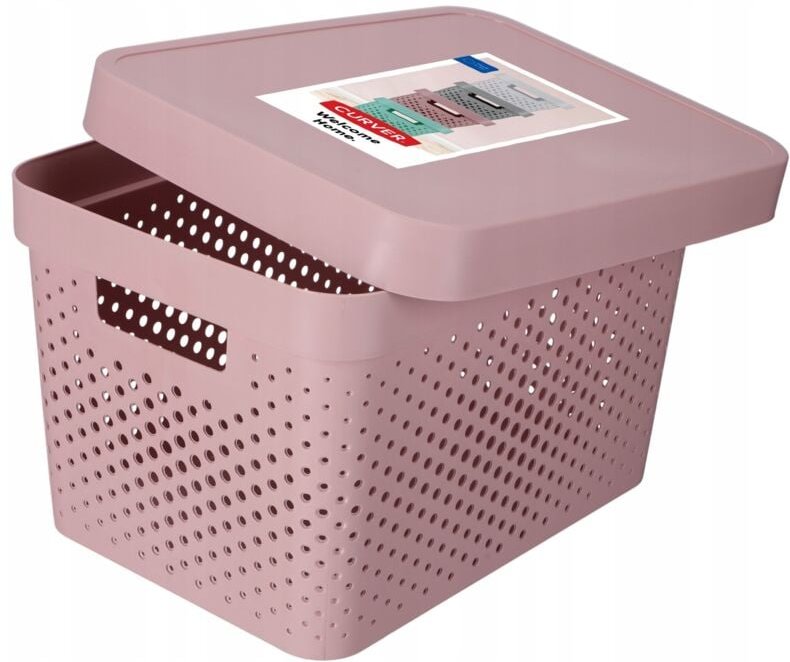 Curver Elastisches Band und Behälter Infinity 17L mit Deckel, Kunststoff, Rosa, 36 x 27 cm