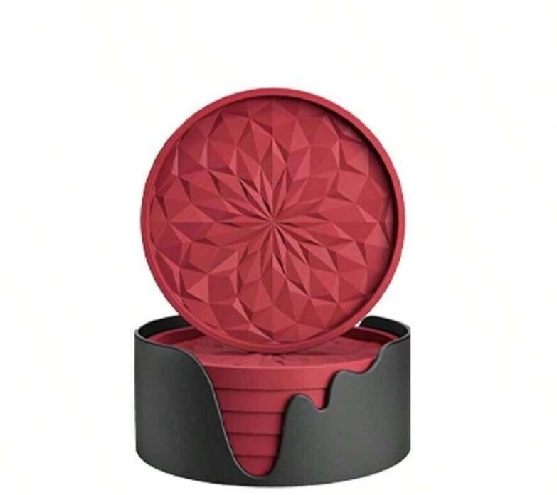 6er-Set Silikonuntersetzer mit Halterung, für heiße und kalte Getränke, dick, rutschfest, antihaftbeschichtet, tiefe For...