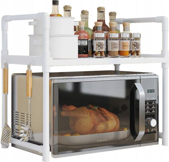 Küchenregal für Mikrowelle, weißer Aufbewahrungsschrank, 2 Ebenen, 48 cm Regal