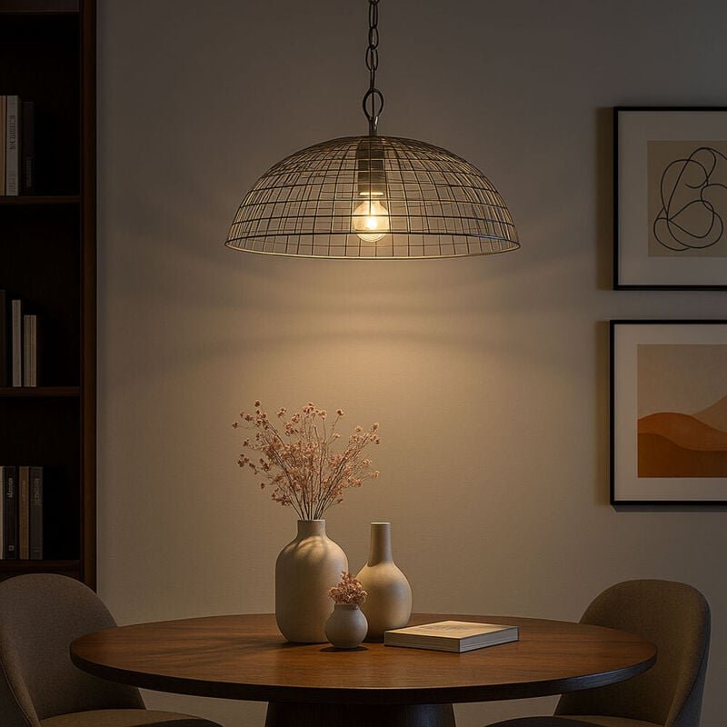 Hängelampe Hängeleuchte Pendellampe Esszimmerleuchte, Gitterschirm Industriell Metall stahlfarben, 1x E27 Fassung, DxH 4...