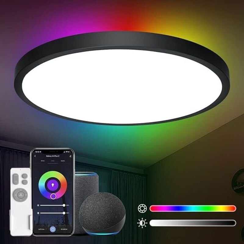 Antenlicht LED Deckenleuchten 24W Wohnzimmerlampe Ø30cm WIFI Deckenlamape mit Alexa Google Assistant Fernsteuerung APP f...