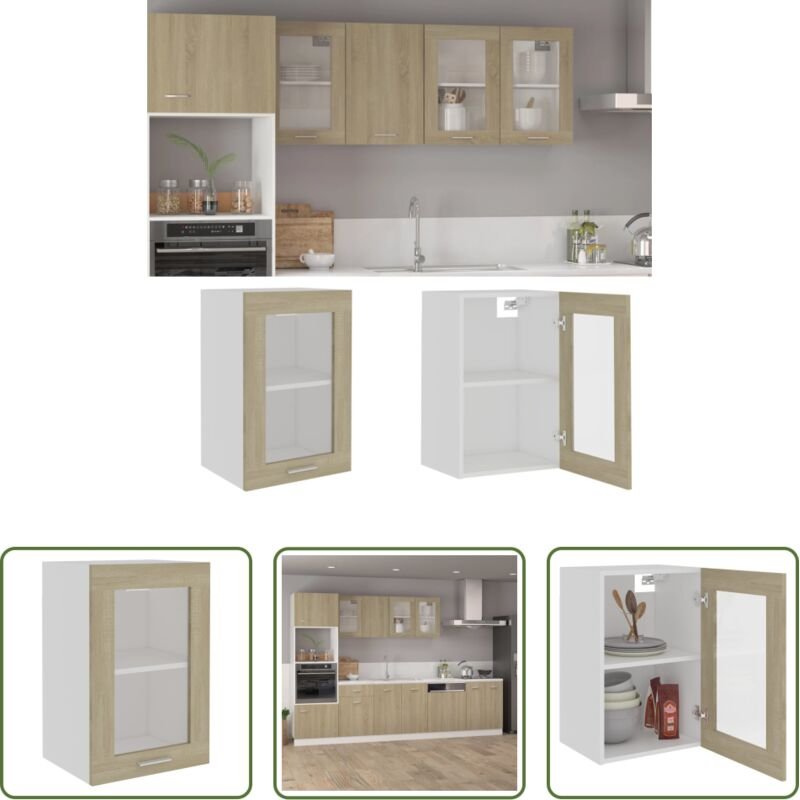 vidaXL Holzwerkstoff - Hängeglasschrank Lyon Sonoma-Eiche 40x31x60 cm Holzwerkstoff