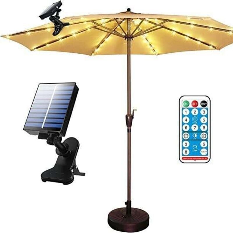 LED-Solar-Lichterkette für Gartenschirme, 8 Beleuchtungsmodi mit Fernbedienung, IP67 wasserdicht, ideal für Garten und C...