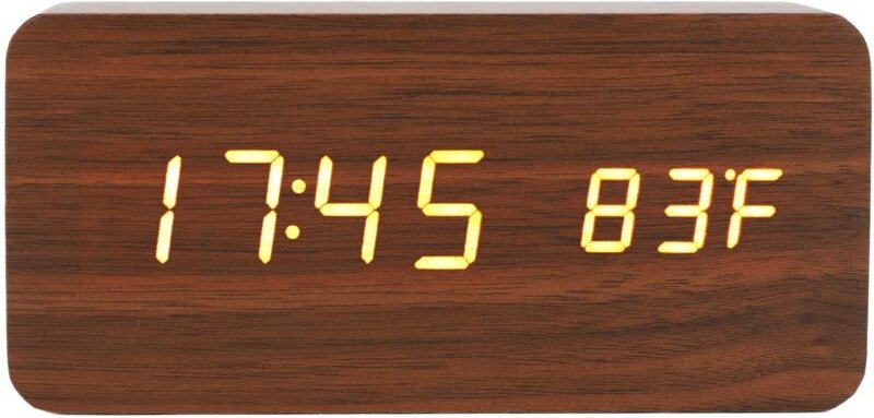 Digitaler Wecker aus Holz, Nachttischuhr mit großem LED-Display, 3 Helligkeitsstufen mit Temperatur- und Feuchtigkeitsan...